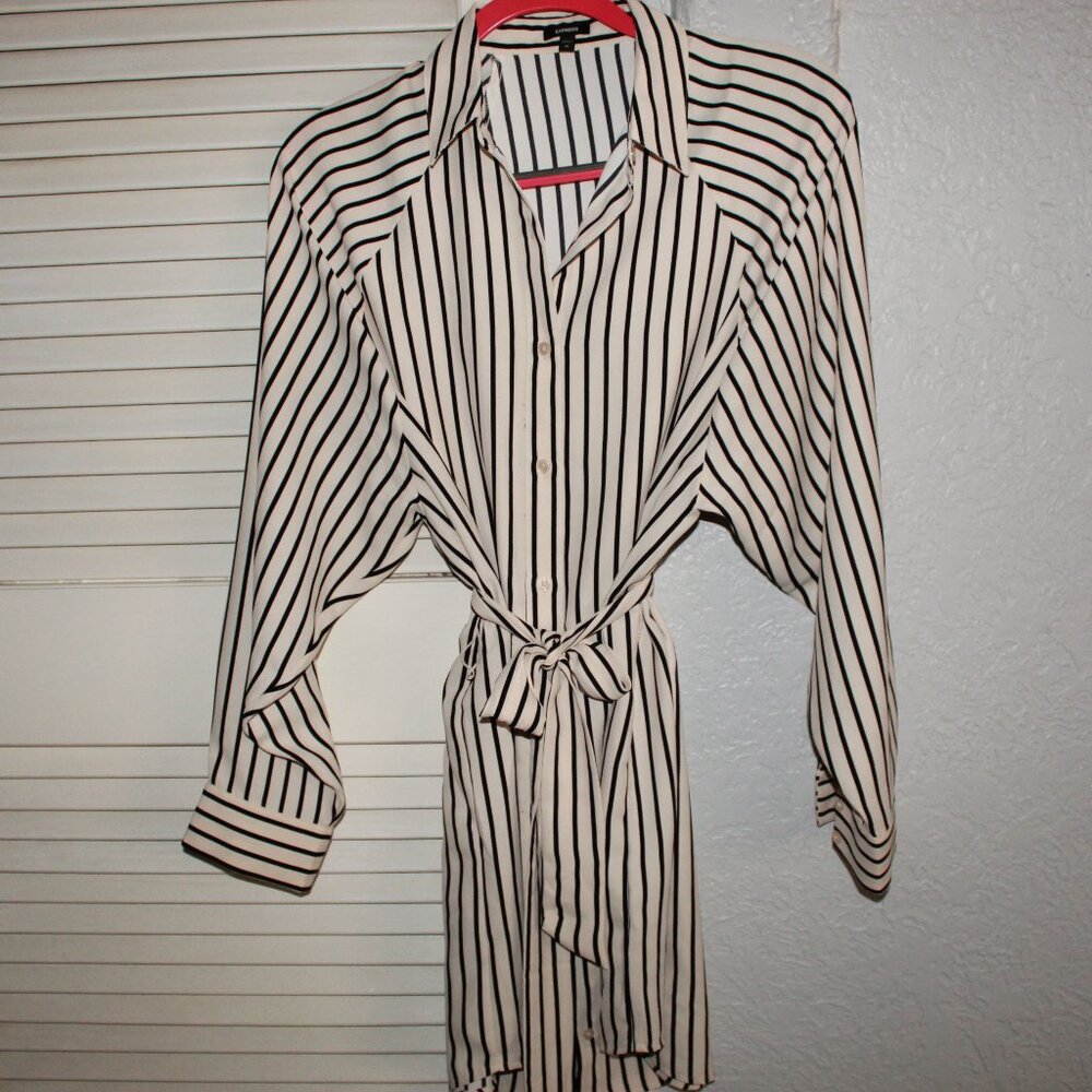 Express Striped Boyfriend Mini Portofino Women's Shirt Dress Cream Size XS